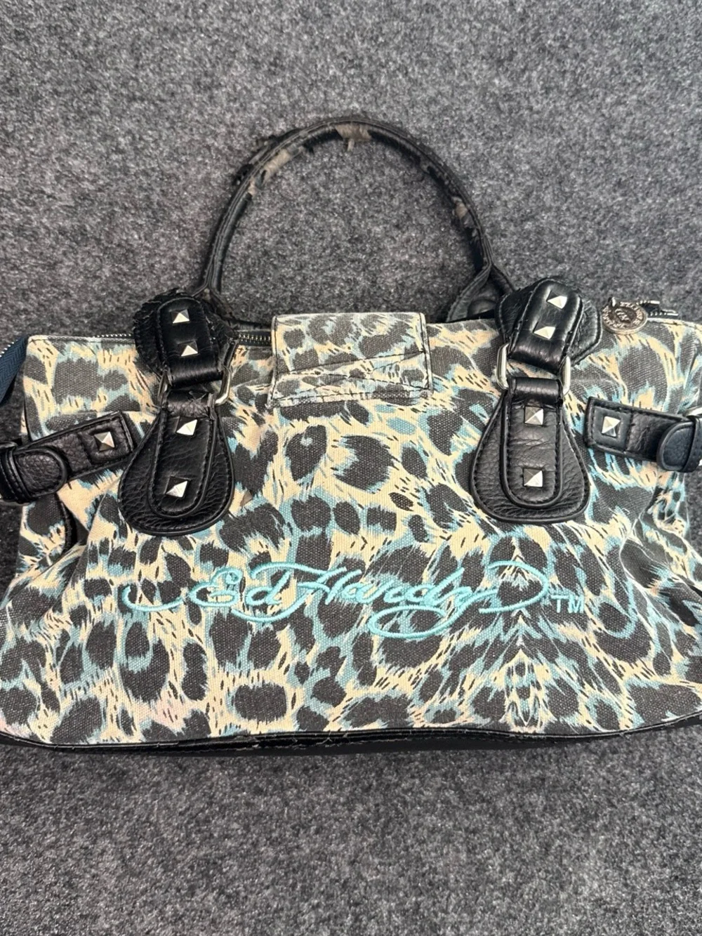Ed Hardy Y2K Vintage Black Trim Multicolor Embroidered Bird Satchel